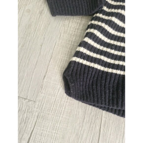 ANN TAYLOR Navy Blue & White Stripped Sweater 95% Wool 5% Cashmere Size XL - Picture 4 of 9